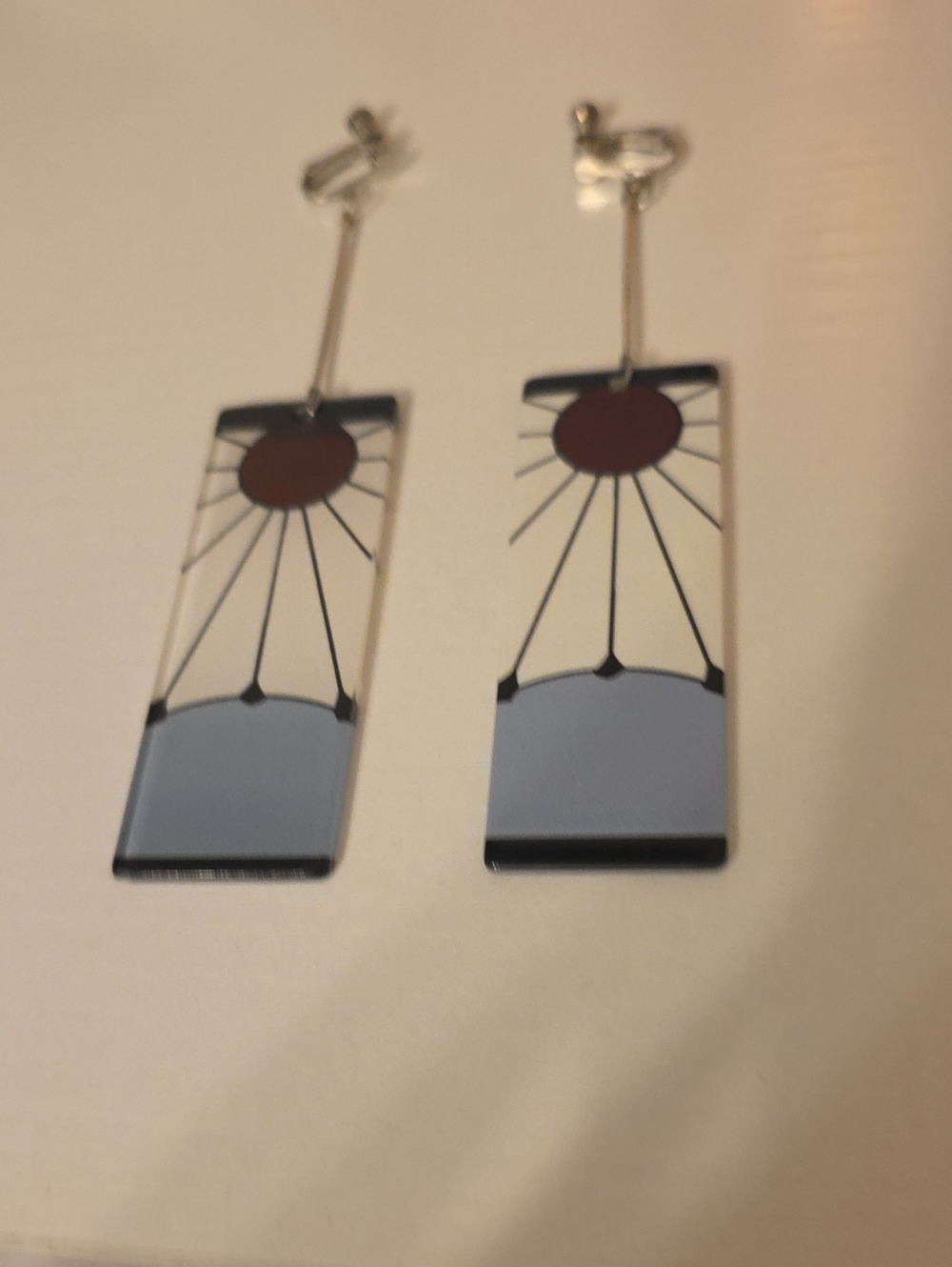 Anime Demon Slayer Earrings- Rectangle Drop Earrings in Dusty Blue & Maroon